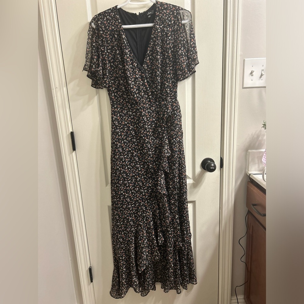 Lulus ruffled floral dress with high slit